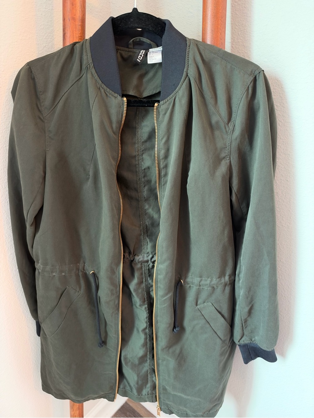 H&M Olive Green Utility Bomber Jacket with Black Trim